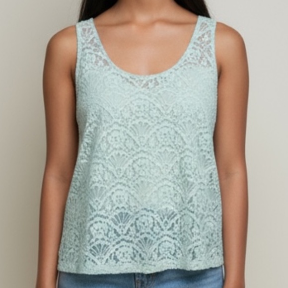 CHLOE K · MINT FLORAL LACE SLEEVELESS TOP - MEDIUM - Picture 2 of 3